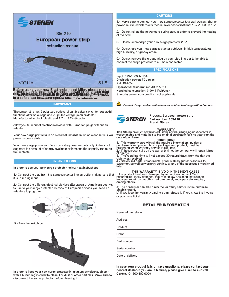 Page 1 de la notice Manuel utilisateur Steren 905-210