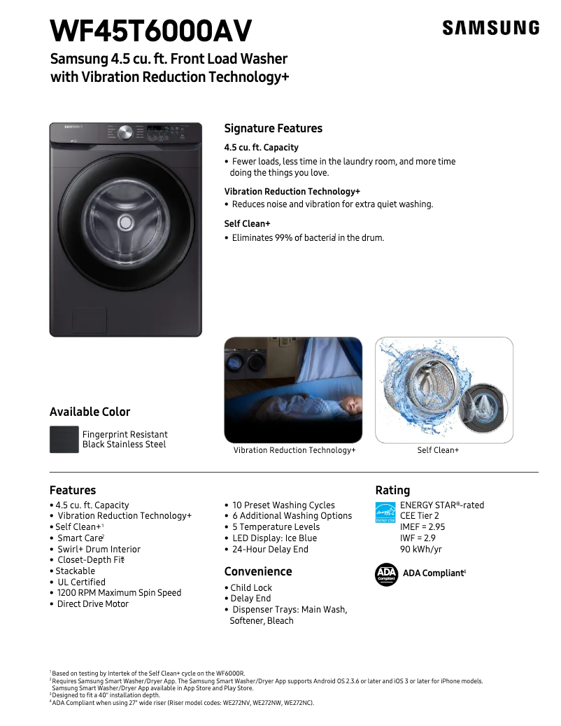 Página 1 del manual Ficha técnica Samsung WF45T6000AV