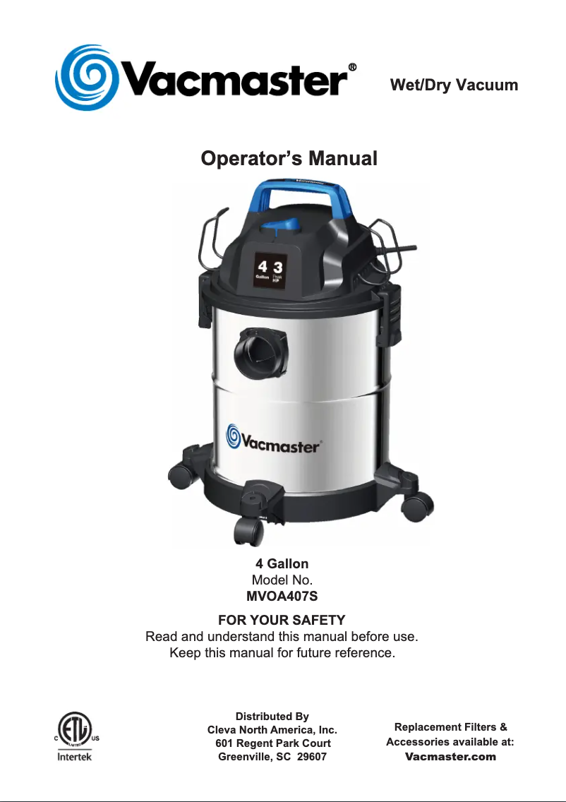 Page 1 de la notice Manuel utilisateur Vacmaster MVOA407S