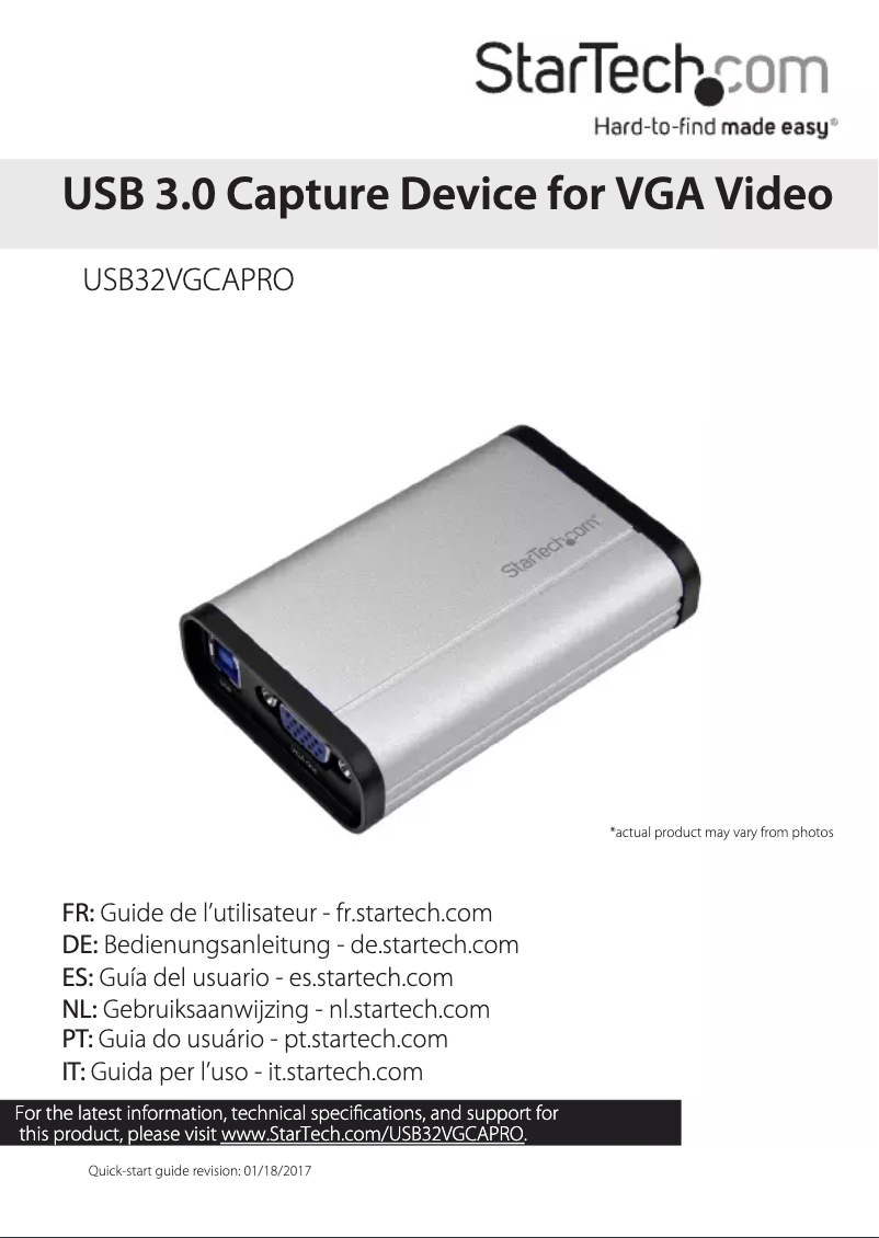 Page 1 de la notice Manuel utilisateur StarTech.com USB32VGCAPRO