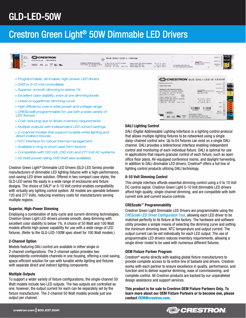 Page 1 de la notice Manuel utilisateur Crestron GLD-LV-LED-L-1X100W