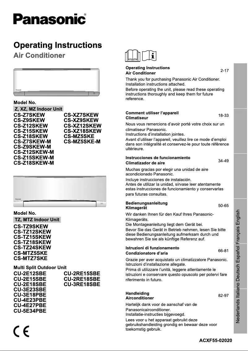 Page 1 de la notice Manuel utilisateur Panasonic CS-XZ12SKEW