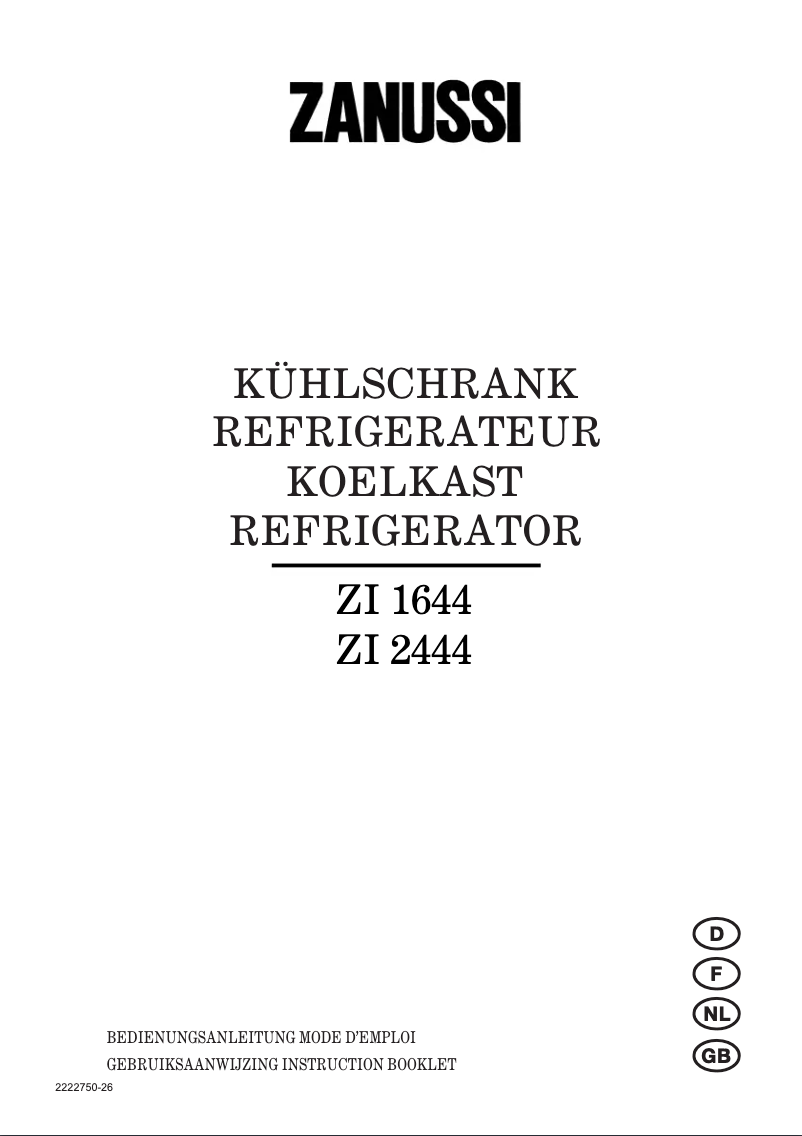 Page 1 de la notice Manuel utilisateur Zanussi ZI 1644