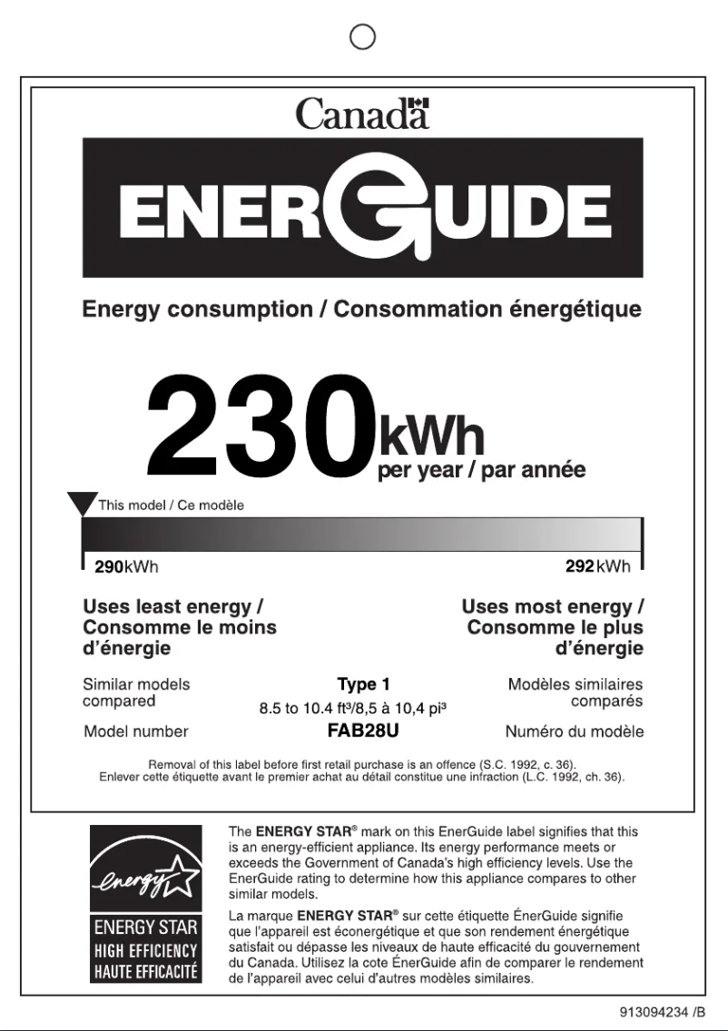 Page 1 de la notice Label énergétique Smeg FAB28URDUS3
