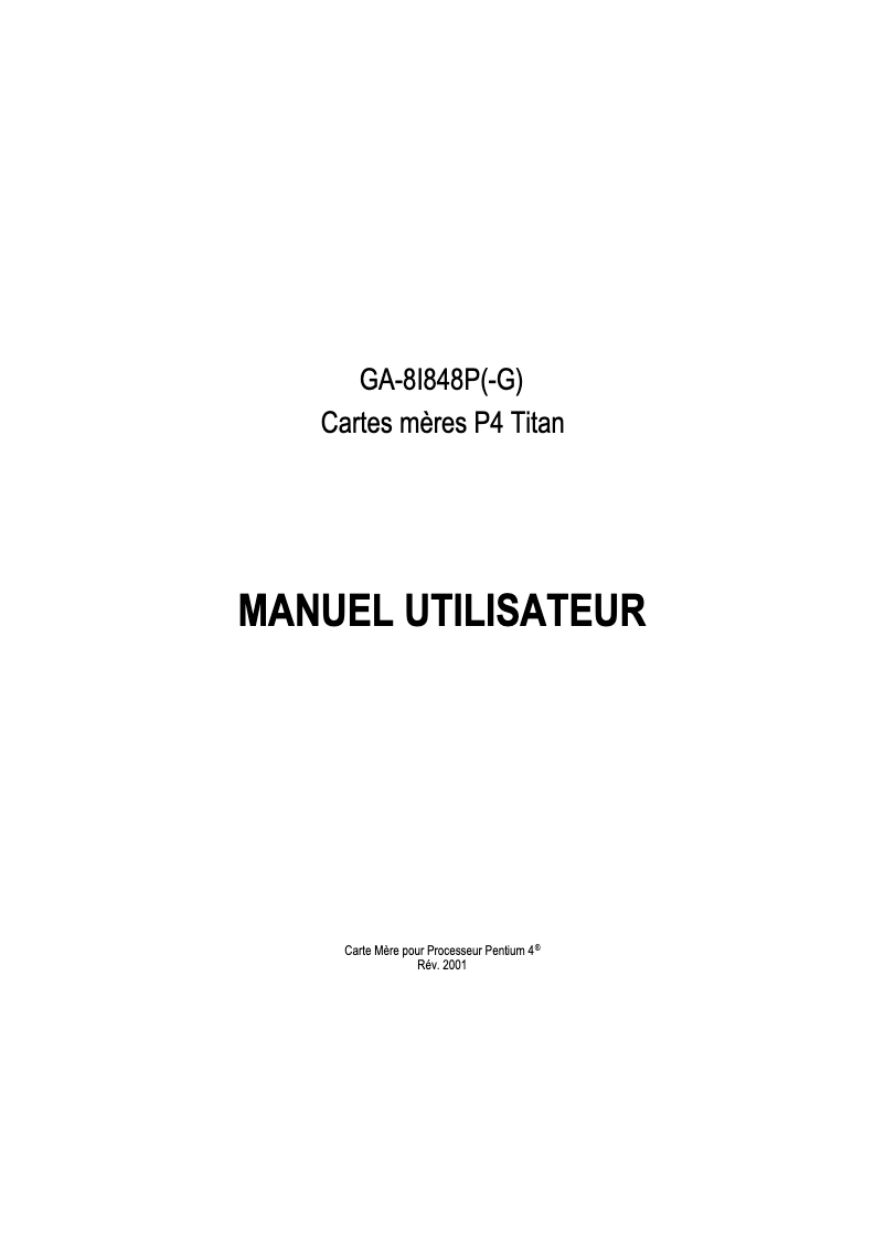 Page 1 de la notice Manuel utilisateur Gigabyte GA-8I848P-G