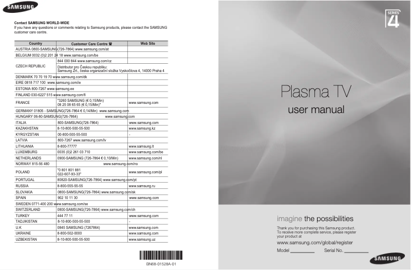 Page 1 de la notice Manuel utilisateur Samsung PS50A470P1