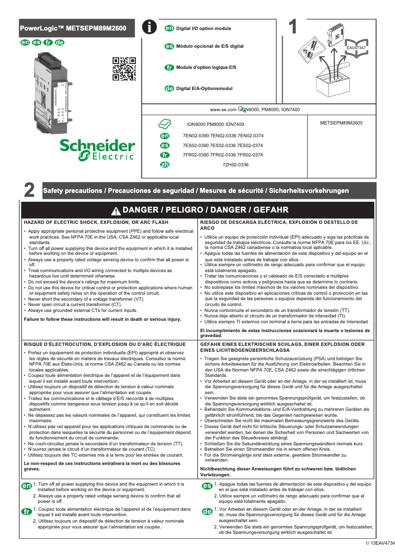 Page 1 de la notice Manuel utilisateur Schneider PowerLogic METSEION7413