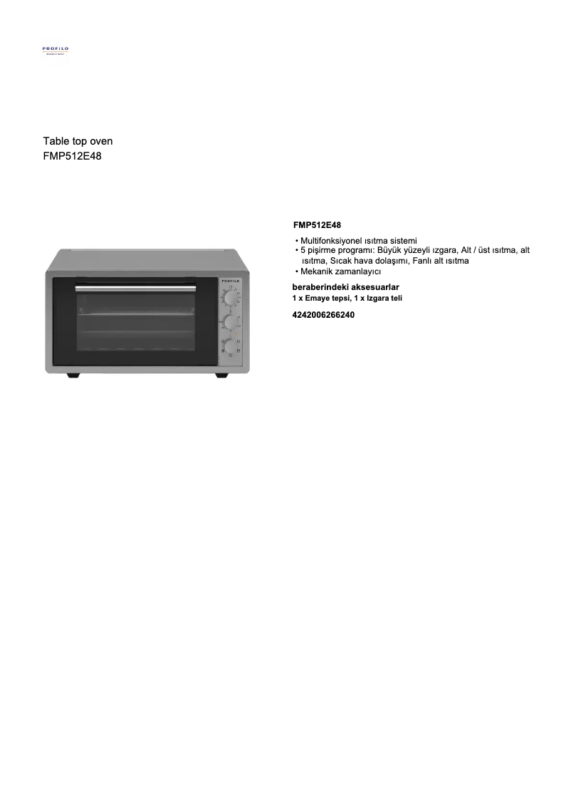 Page 1 de la notice Fiche technique Profilo FMP512E48
