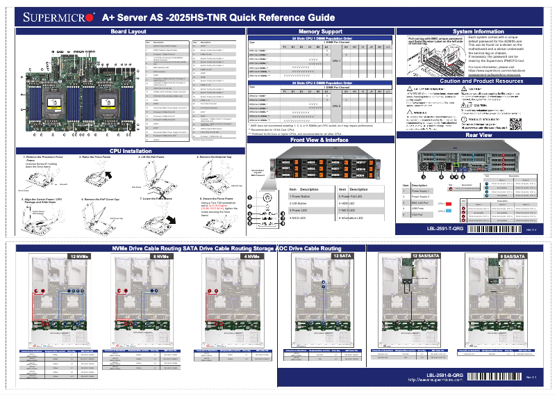 Page 1 de la notice Guide de démarrage rapide Supermicro SuperServer AS-2025HS-TNR
