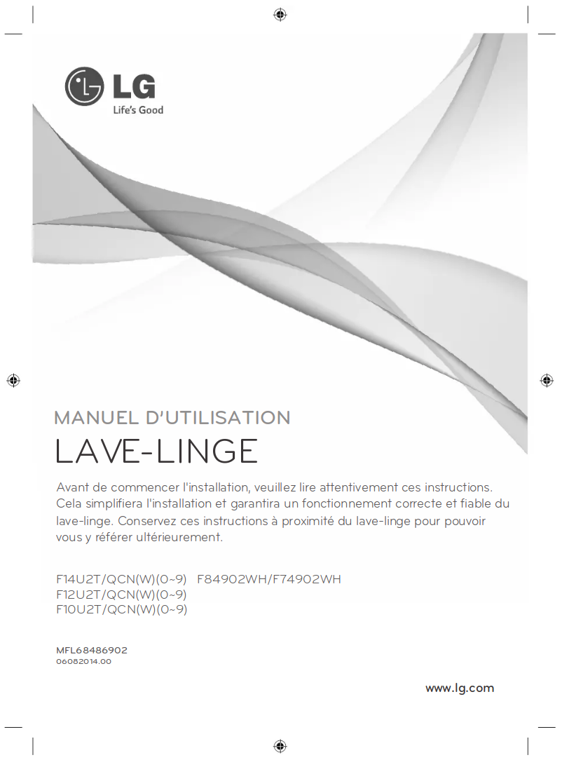 Page 1 de la notice Manuel utilisateur LG F74902WH