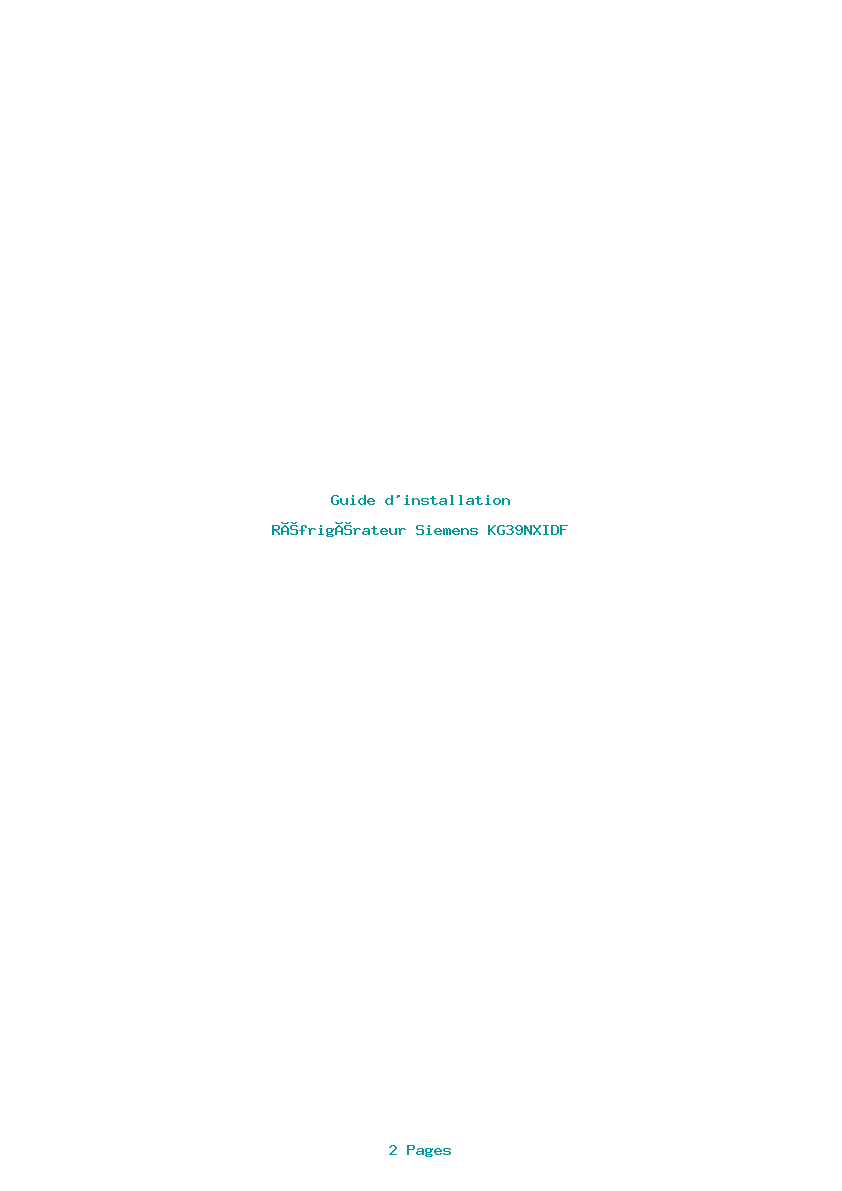 Page 1 de la notice Guide d'installation Siemens KG39NXIDF