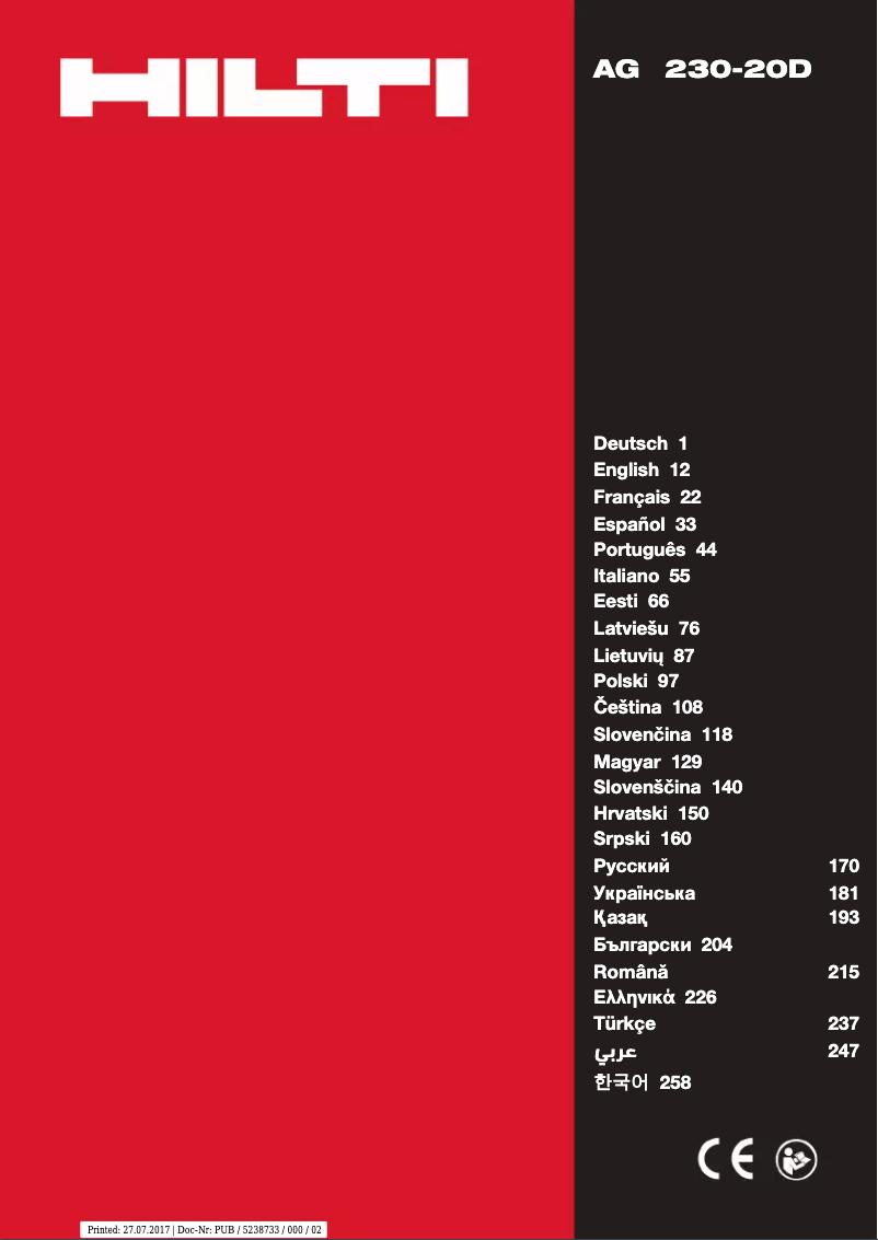 Page 1 de la notice Manuel utilisateur Hilti AG 230-20D