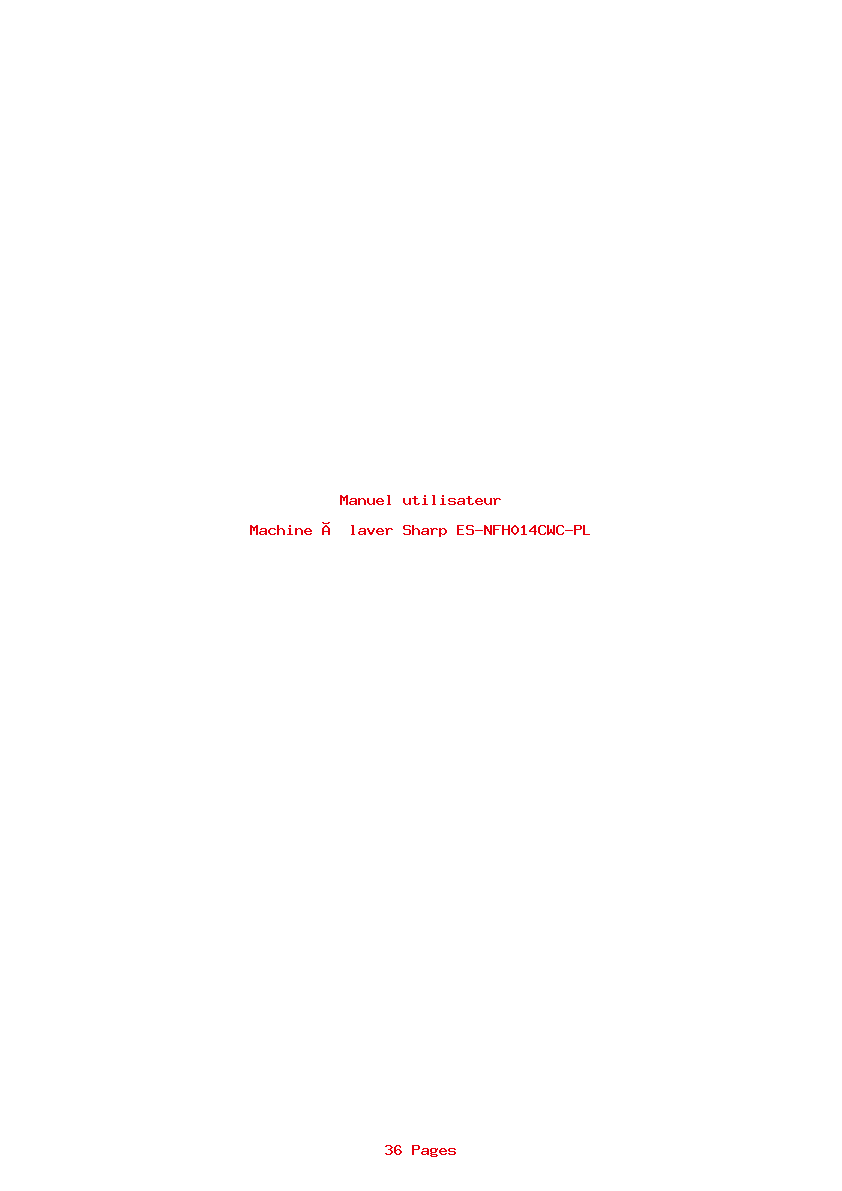 Page 1 de la notice Manuel utilisateur Sharp ES-NFH014CWC-PL