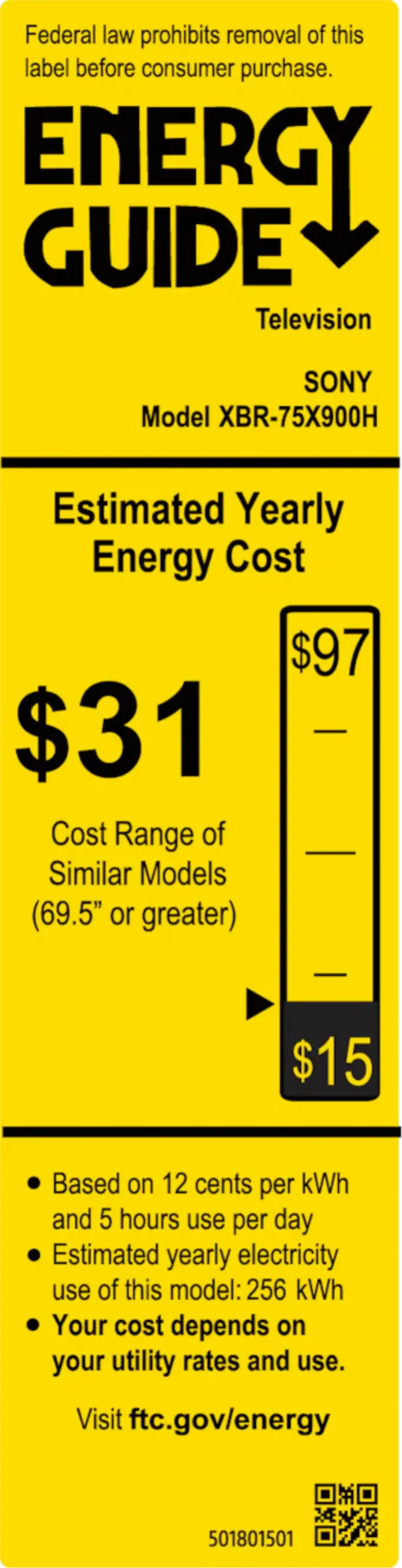 Page 1 de la notice Label énergétique Sony Bravia XBR-75X900H