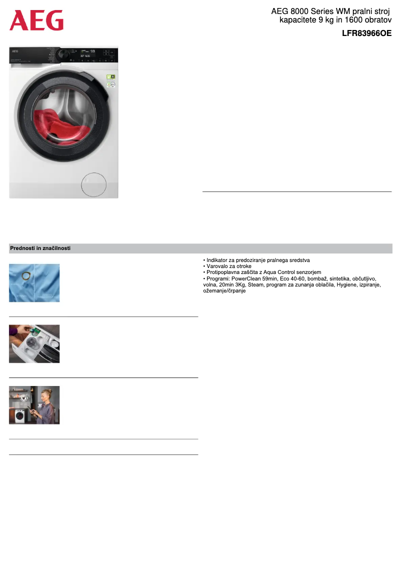 Página 1 del manual Ficha técnica AEG 8000 Series LFR83966OE