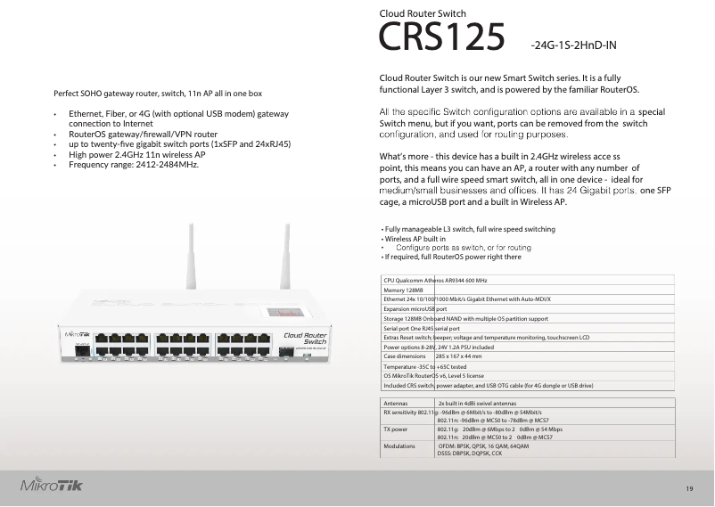 Page 1 de la notice Brochure Mikrotik CRS125-24G-1S-2HnD-IN