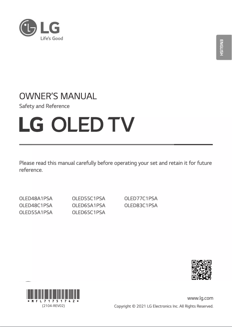 Page 1 de la notice Manuel utilisateur LG OLED65C1PSA