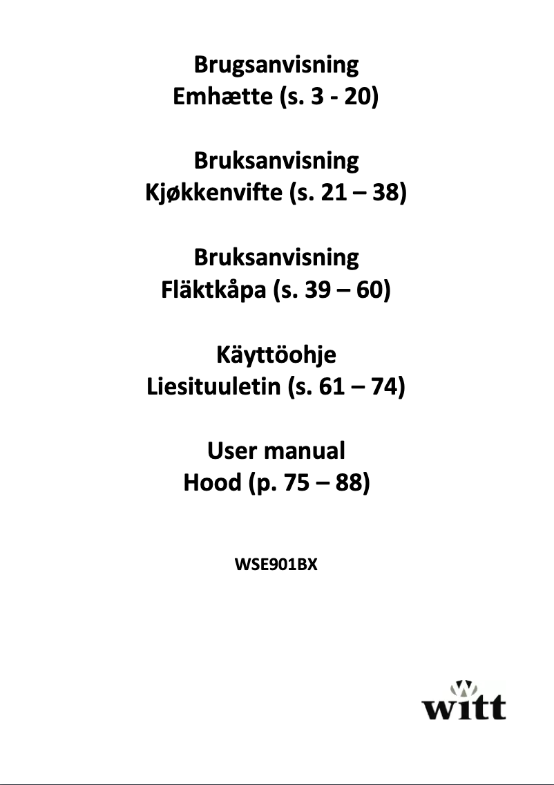 Page 1 de la notice Manuel utilisateur Witt WSE901BX