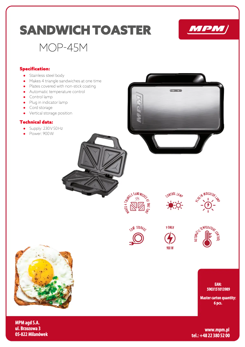 Page 1 de la notice Fiche technique MPM MOP-45M