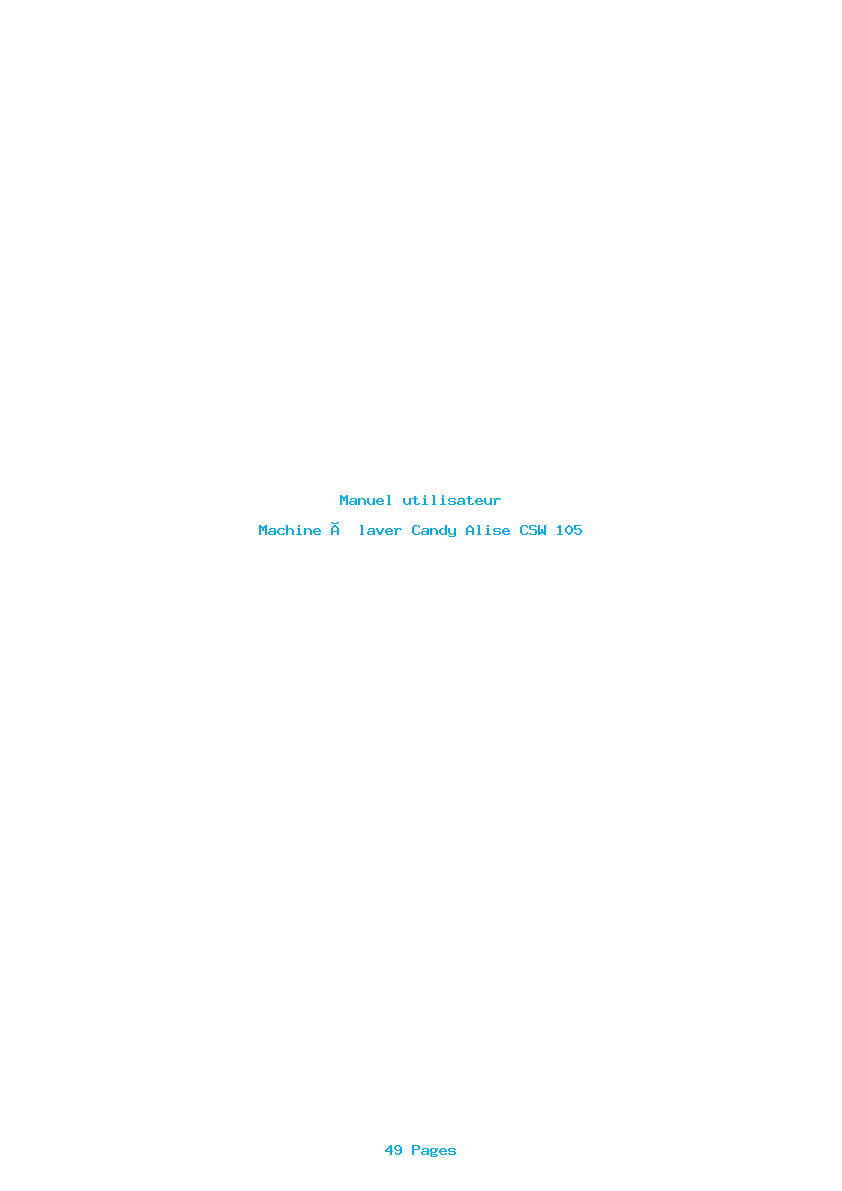 Page 1 de la notice Manuel utilisateur Candy Alise CSW 105