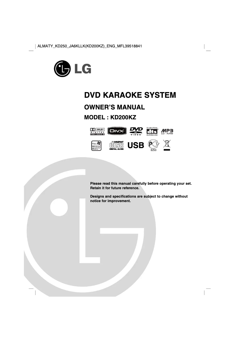 Page 1 de la notice Manuel utilisateur LG KD250