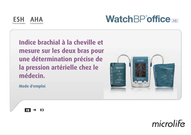 Page 1 de la notice Manuel utilisateur Microlife WatchBP Office ABI