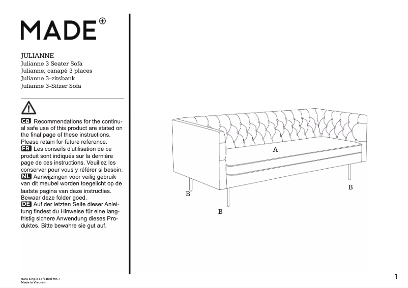 Page 1 de la notice Manuel utilisateur MADE Julianne