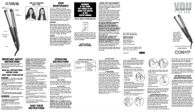 Page 1 de la notice Manuel utilisateur Conair CS584NN