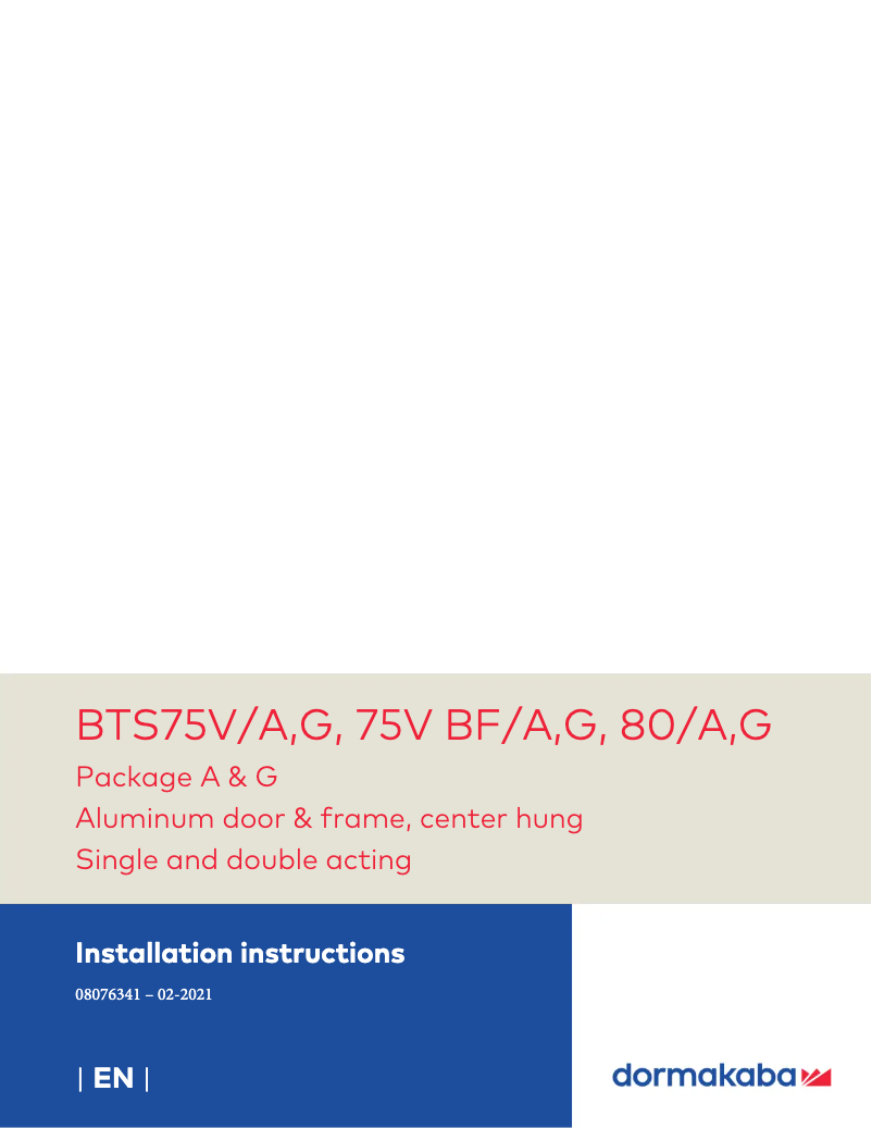 Page 1 de la notice Manuel utilisateur Dormakaba BTS75V