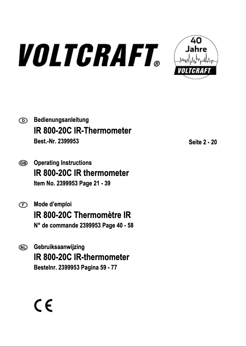 Page 1 de la notice Manuel utilisateur Voltcraft IR 800-20C