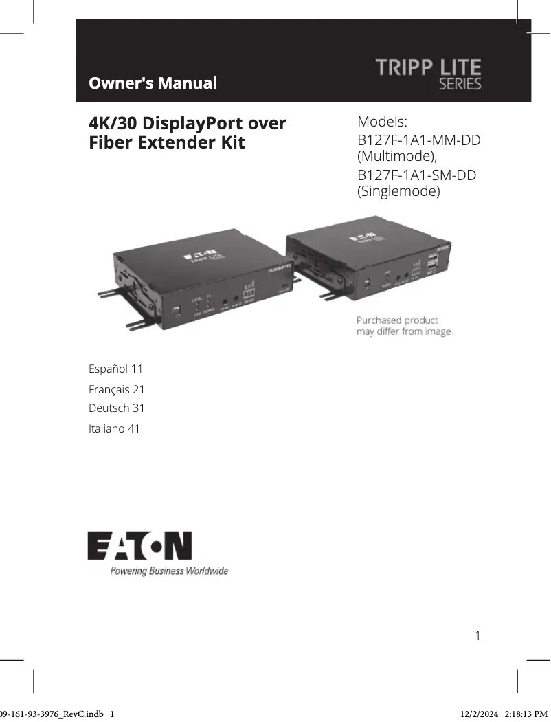 Page 1 de la notice Manuel utilisateur Tripp Lite B127F-1A1-SM-DD