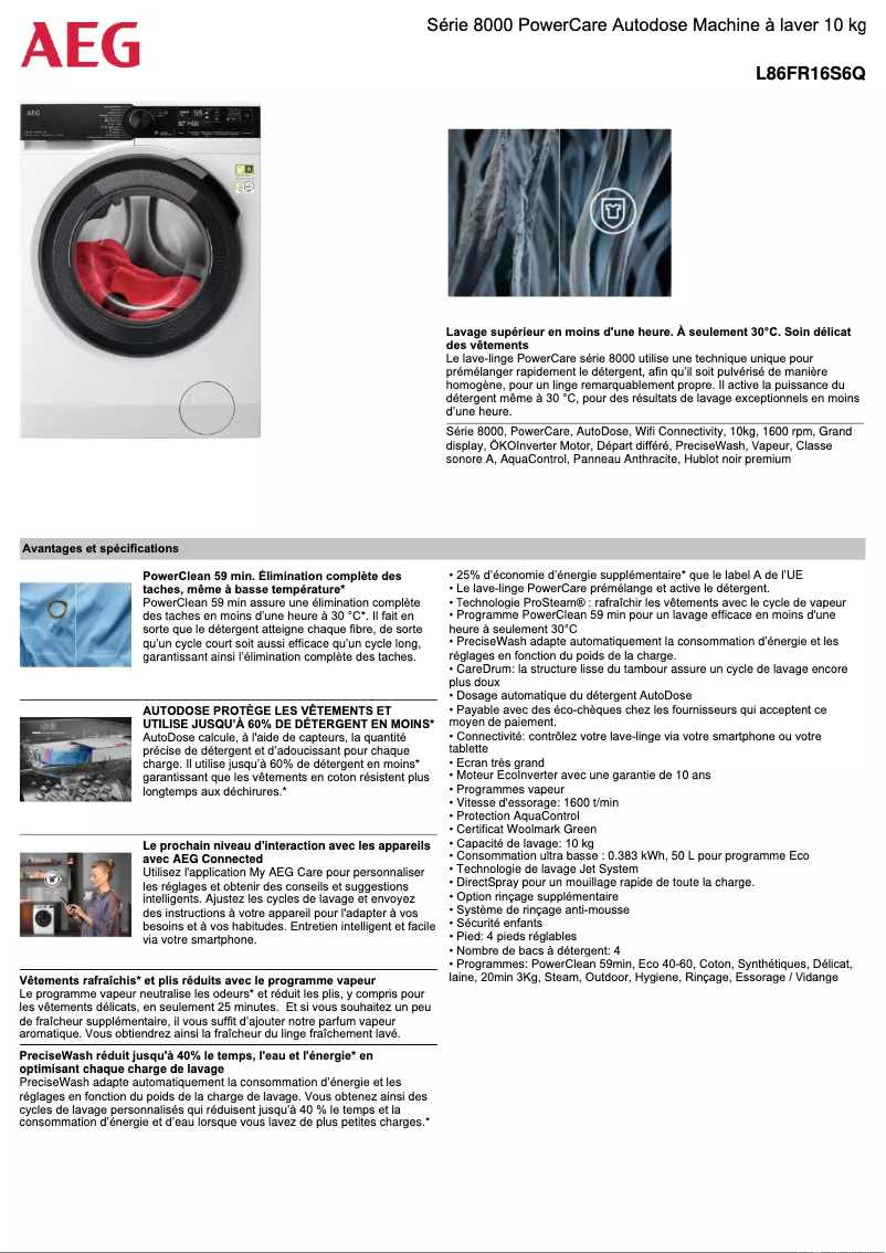 Página 1 del manual Ficha técnica AEG L86FR16S6Q
