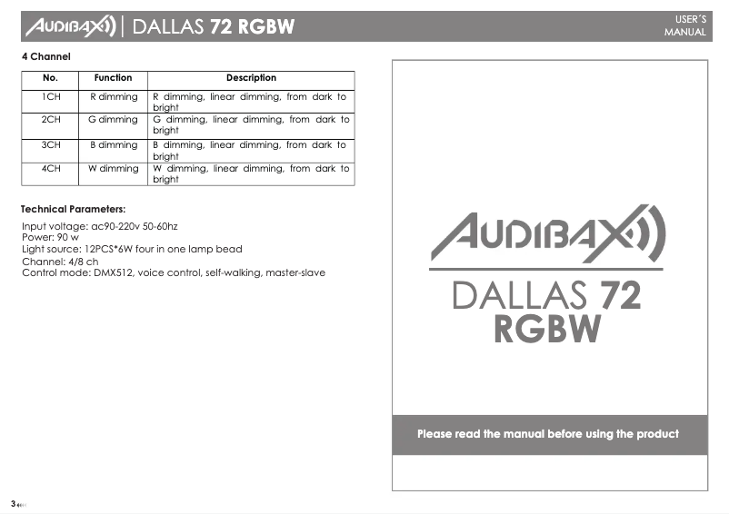 Page 1 de la notice Manuel utilisateur Audibax Dallas 72