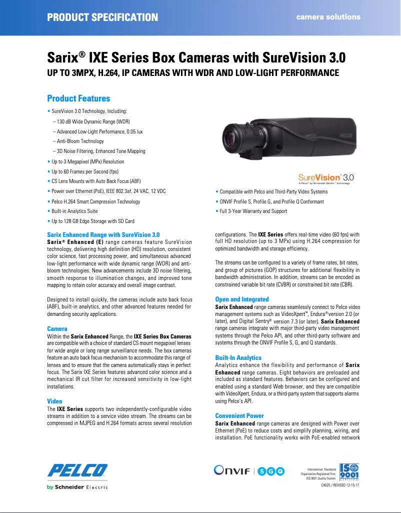 Página 1 del manual Ficha técnica Pelco Sarix IXE22