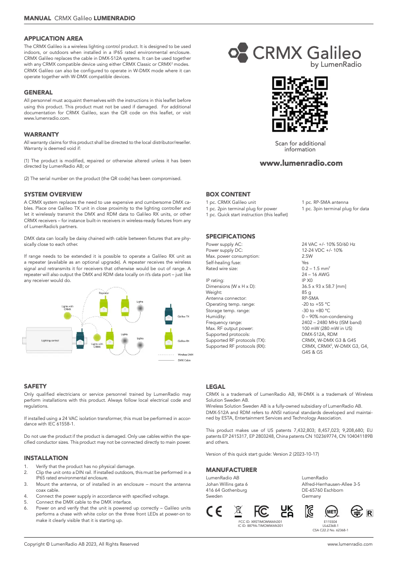 Page 1 de la notice Manuel utilisateur LumenRadio CRMX Galileo TX