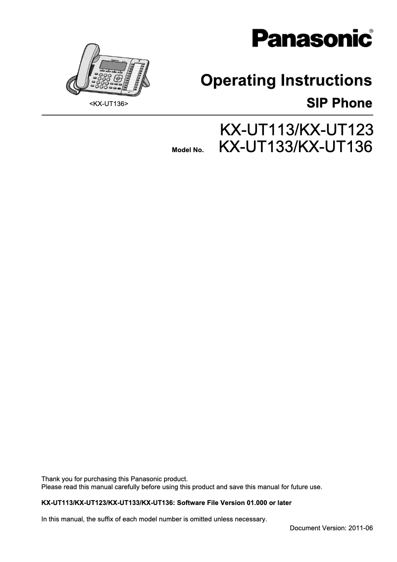 Page 1 de la notice Manuel utilisateur Panasonic KX-UT113