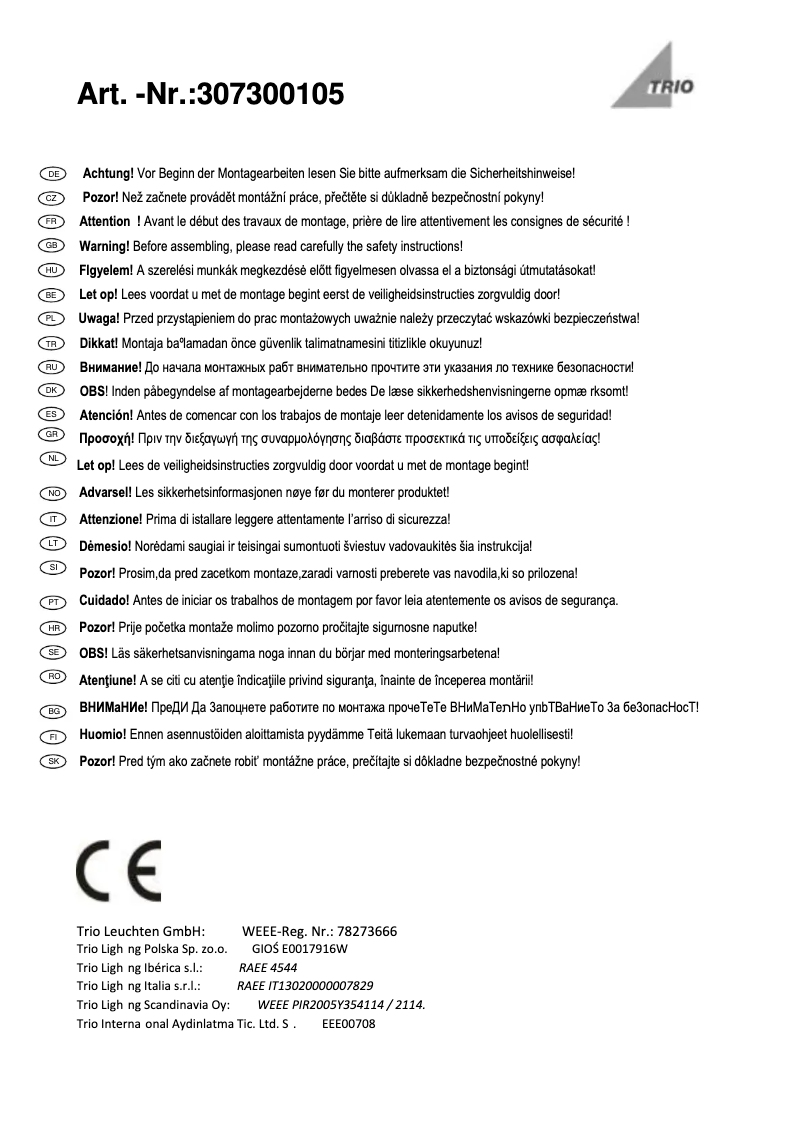 Page 1 de la notice Manuel utilisateur Trio Lighting Maniac