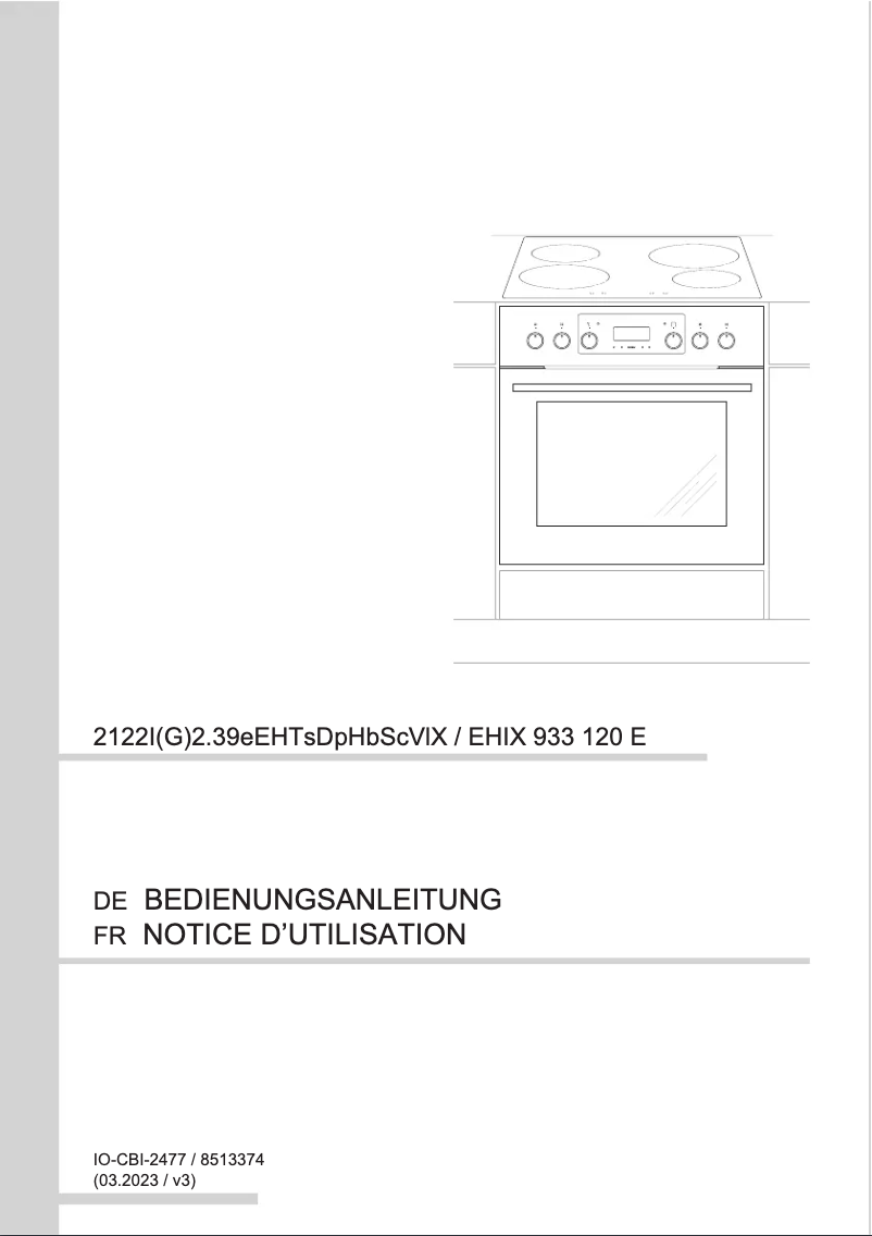 Page 1 de la notice Manuel utilisateur Amica EHIX 933 120 E