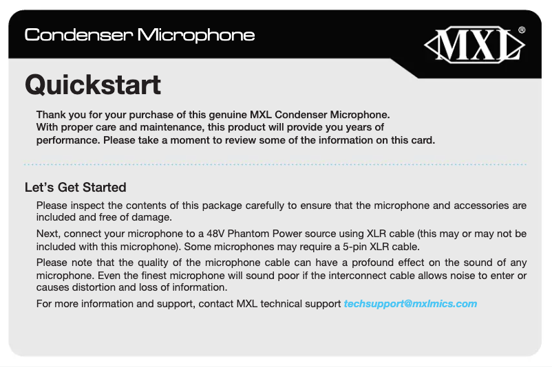 Page 1 de la notice Manuel utilisateur MXL Revelation Mini