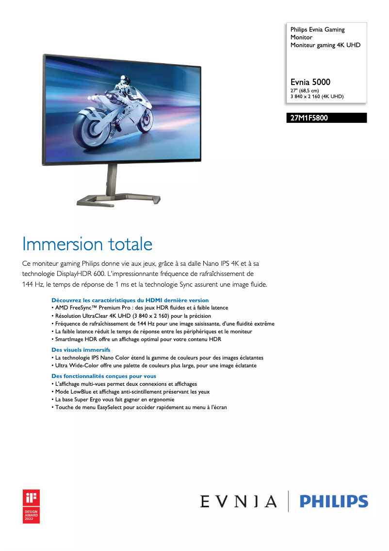 Page 1 of the manual Technical Sheet Philips 27M1F5800