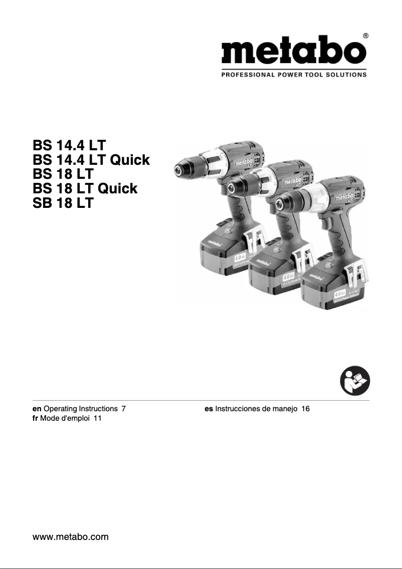 Page 1 de la notice Manuel utilisateur Metabo BS 18 LT Set