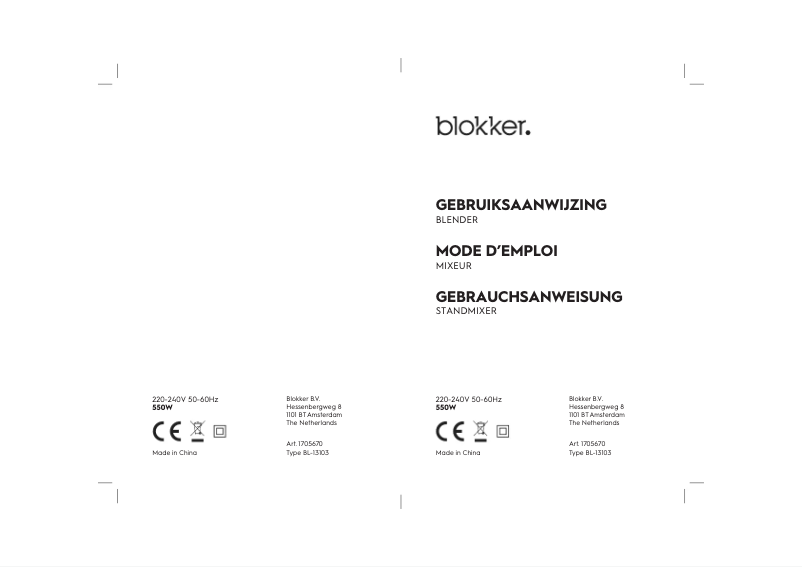 Page 1 de la notice Manuel utilisateur Blokker BL-13103