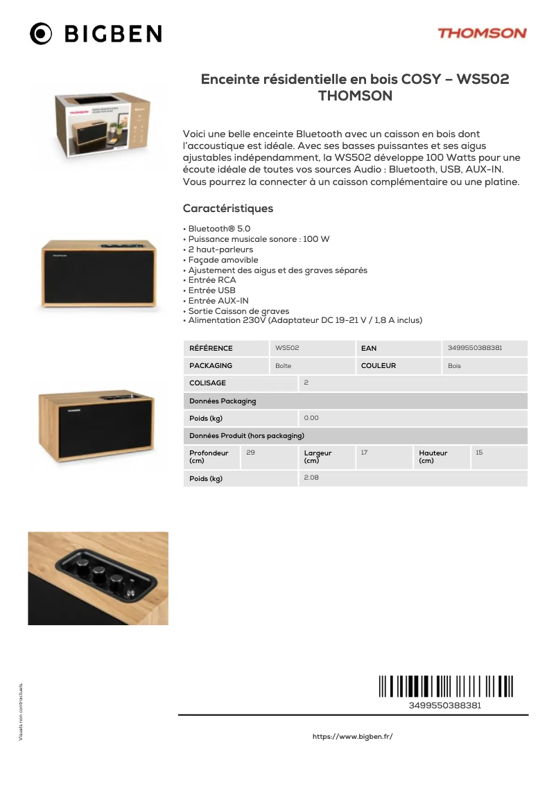 Page 1 of the manual Technical Sheet Thomson WS502