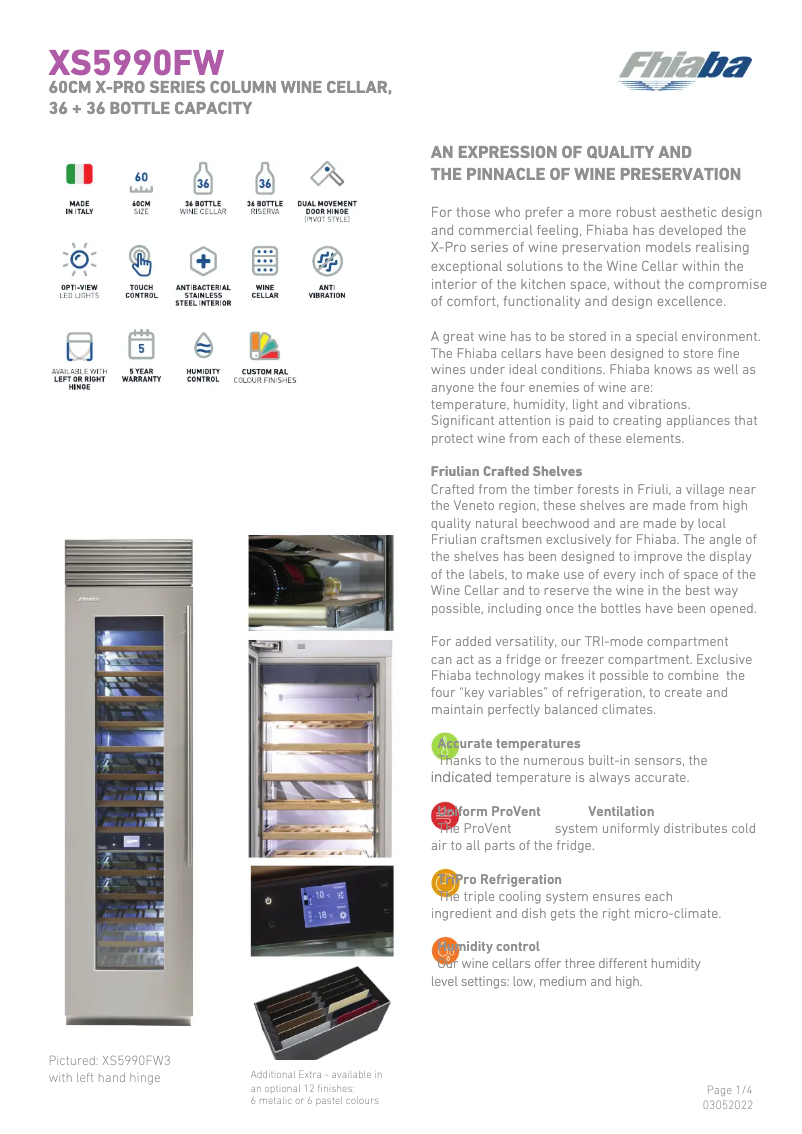 Page 1 de la notice Fiche technique Fhiaba XS5990FW6ASS