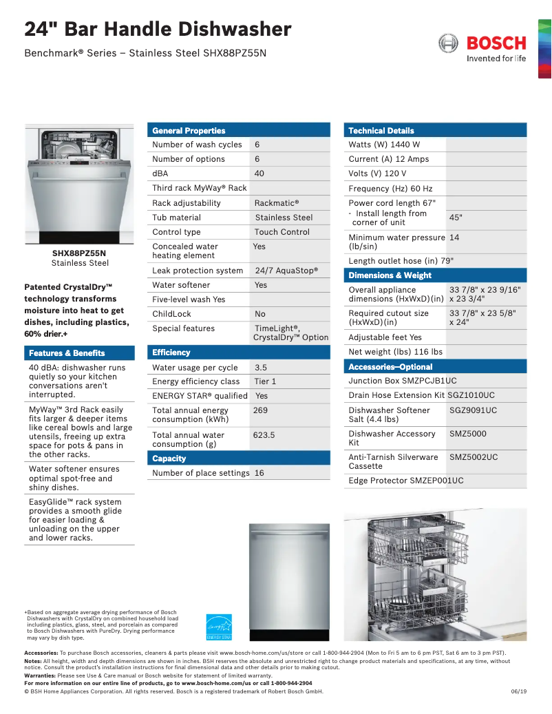 Page 1 of the manual Technical Sheet Bosch SHX88PZ55N