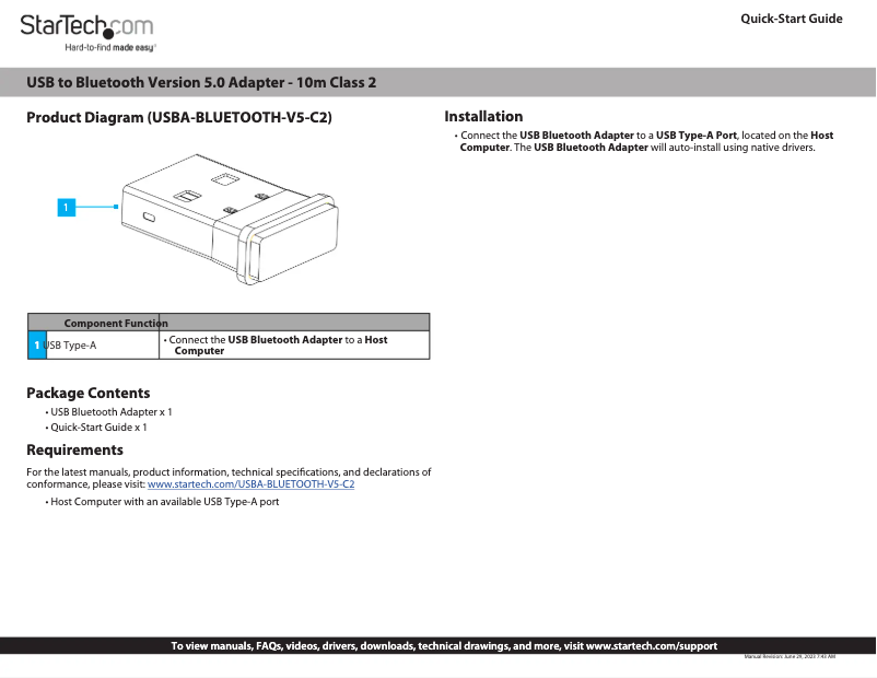 Página 1 del manual Manual de usuario StarTech.com USBA-BLUETOOTH-V5-C2
