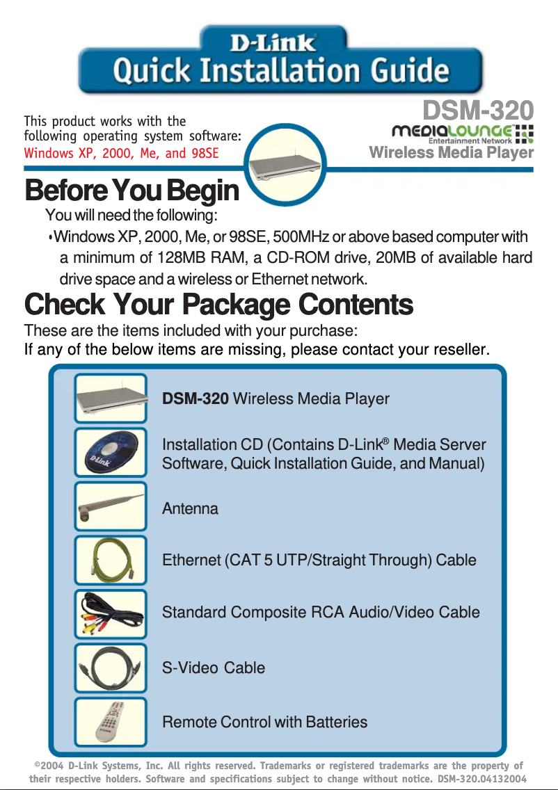 Page 1 de la notice Guide d'installation D-Link DSM-320