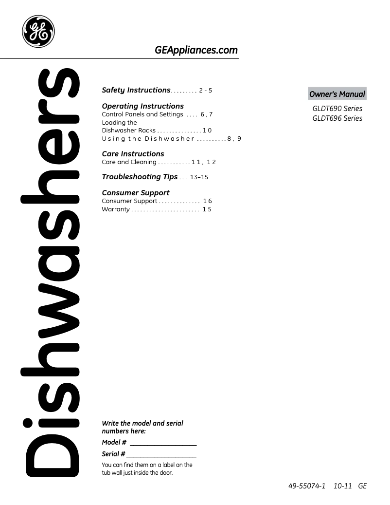 Page 1 of the manual Instruction Manual GE GLDT696DSS