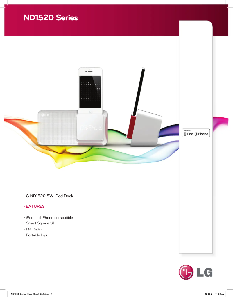 Page 1 de la notice Fiche technique LG ND1520