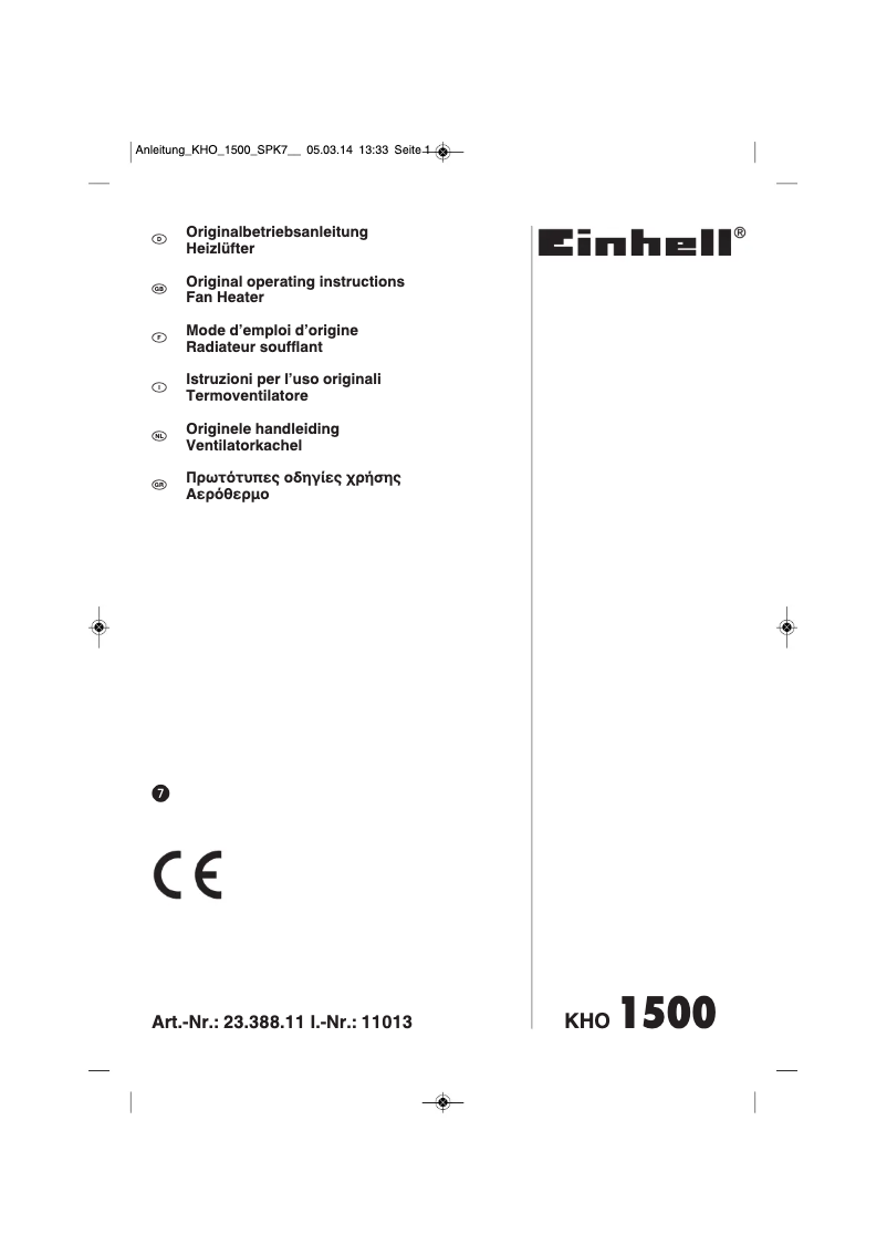 Page 1 de la notice Mode d'emploi Einhell KHO 1500